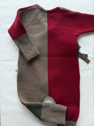 Merino Baby-Wollanzug zum Wickeln mit Hunde-Stickerei Color Block